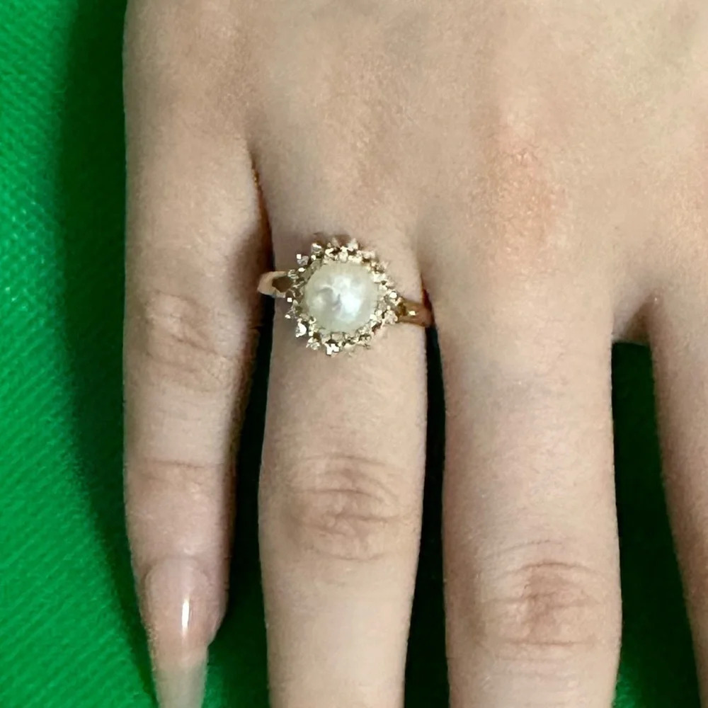 14K‎ Diamonds real solid gold real diamonds real pearl size 7